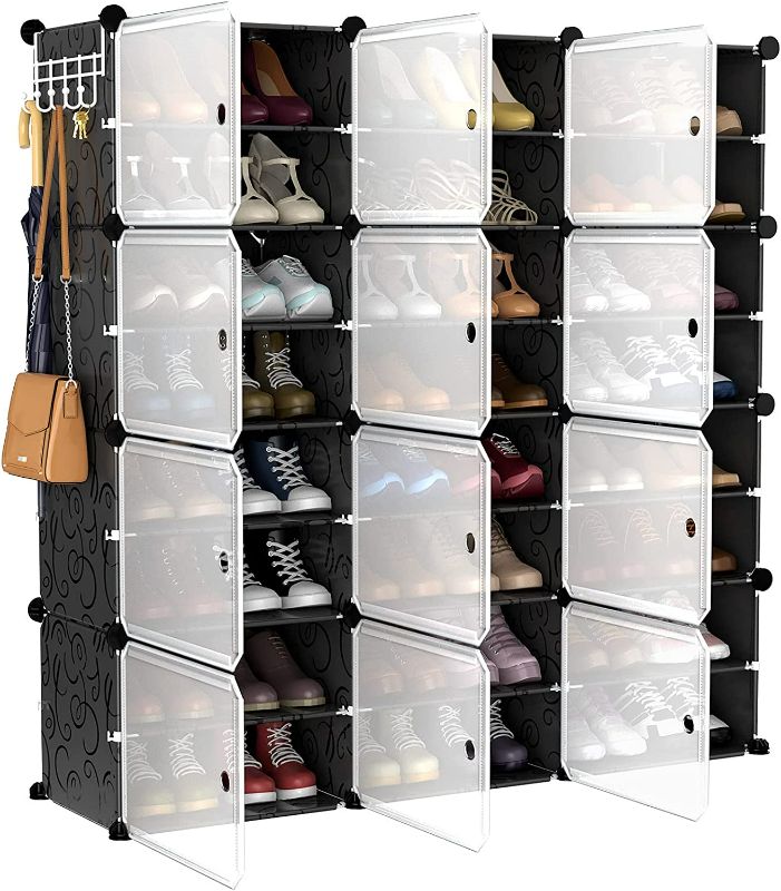 Photo 1 of VTRIN Portable Shoe Rack Organizer 48 Pair Tower 4 Tiers Shoe Rack for Entryway Shelf Storage Cabinet Stand for Heels Boots Slippers Cabinet Narrow Standing Stackable Space Saver Shoe Rack Black