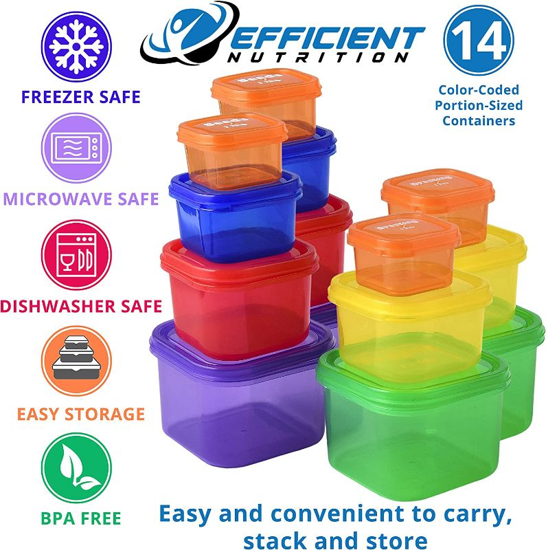 Photo 4 of Efficient Nutrition Portion Control Containers DELUXE Kit (14-Piece) with COMPLETE GUIDE + 21 DAY PLANNER + RECIPE eBOOK BPA FREE Color Coded Meal Prep System for Diet and Weight Loss
