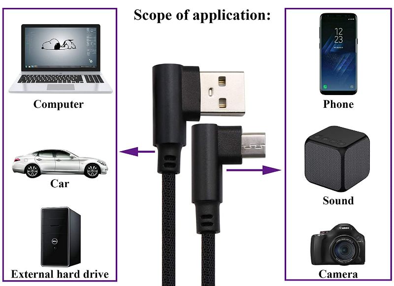 Photo 4 of AAOTOKK 3 Ft 90 Degree Micro USB Cable Right Angle USB 2.0 Micro Male Nylon-Braided Fast Sync & Charging Cord Compatible with Android, Samsung, LG,Huawei, Smartphones & More(Black/3-Pack)
