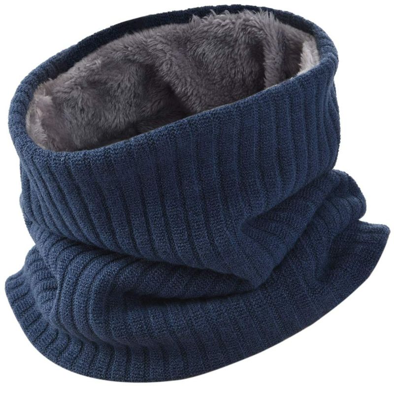 Photo 1 of Winter Scarf Neck Warmer Gaiter - Man Woman Knit Warm Fleece Ski Face Mask Tube Circle Scarves Blue One Size