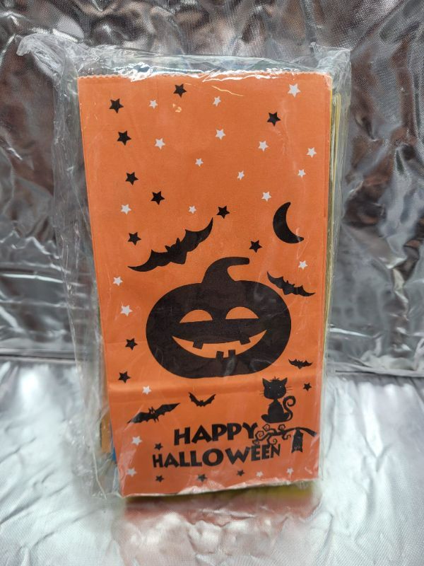 Photo 3 of Halloween Treats Bags Party Favors - 54 Pcs Kids Halloween Candy Bags for Trick or Treating + 72 Pcs Halloween Stickers, Mini Paper Gift Bags for Treats Snacks, Halloween Goodie Bags Party Supplies