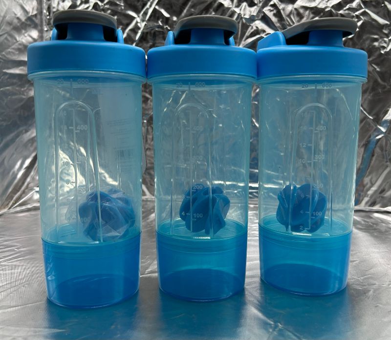 Photo 1 of GLAD 20oz BLENDER SHAKER BOTTLE WITH STORAGE CONTAINER - 3 PACK (3 BLUE)