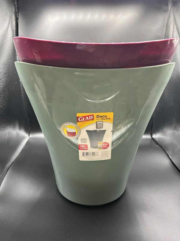 Photo 2 of 2 Glad Deco Trash Cans with Bag Ring complements modern and contemporary bath design styles. Fits 8 gallon mediums trash bags - Sage Green and Dark Purple 
