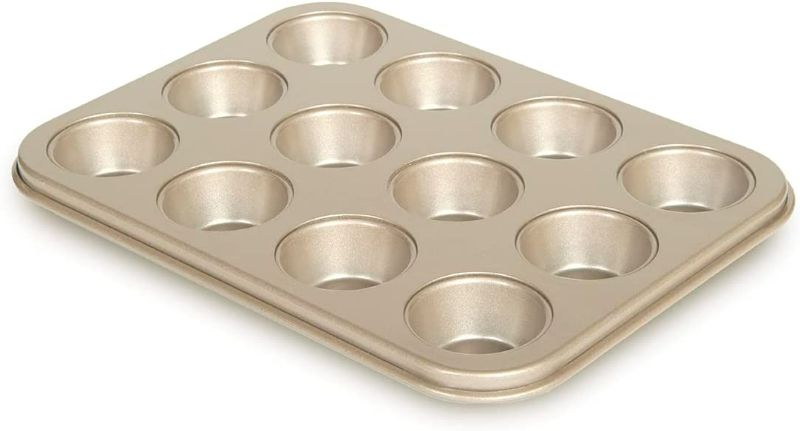 Photo 2 of Glad Mini Muffin Pan Nonstick-Heavy Duty Metal Cupcake Tin with Small Baking Cups, 12, Gold