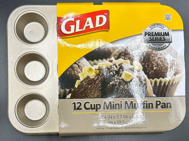 Photo 5 of Glad Mini Muffin Pan Nonstick-Heavy Duty Metal Cupcake Tin with Small Baking Cups, 12, Gold