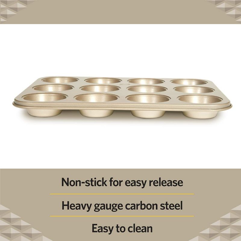 Photo 3 of Glad Mini Muffin Pan Nonstick-Heavy Duty Metal Cupcake Tin with Small Baking Cups, 12, Gold
