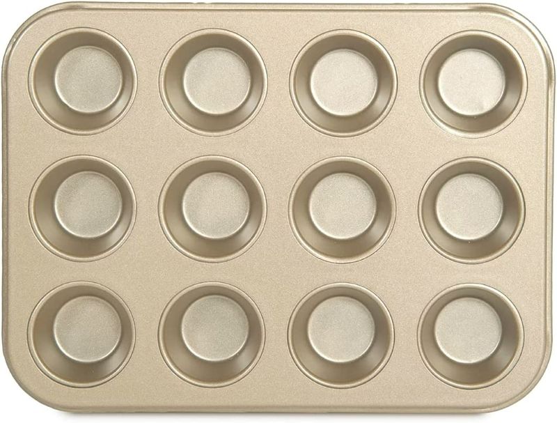 Photo 1 of Glad Mini Muffin Pan Nonstick-Heavy Duty Metal Cupcake Tin with Small Baking Cups, 12, Gold