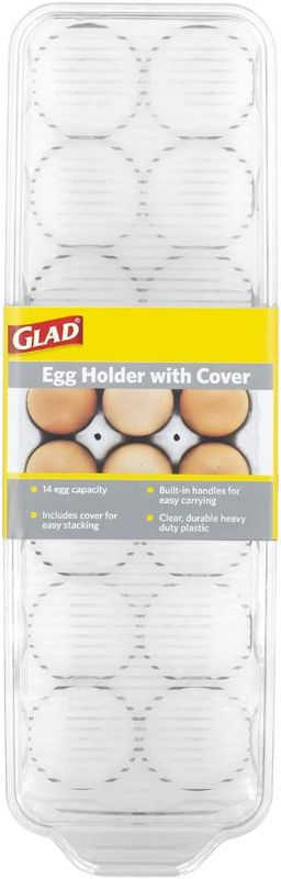 Photo 1 of Glad Clear Plastic Egg Holder – Stackable Storage Tray with Lid, Refrigerator Food Saver, Holds 14