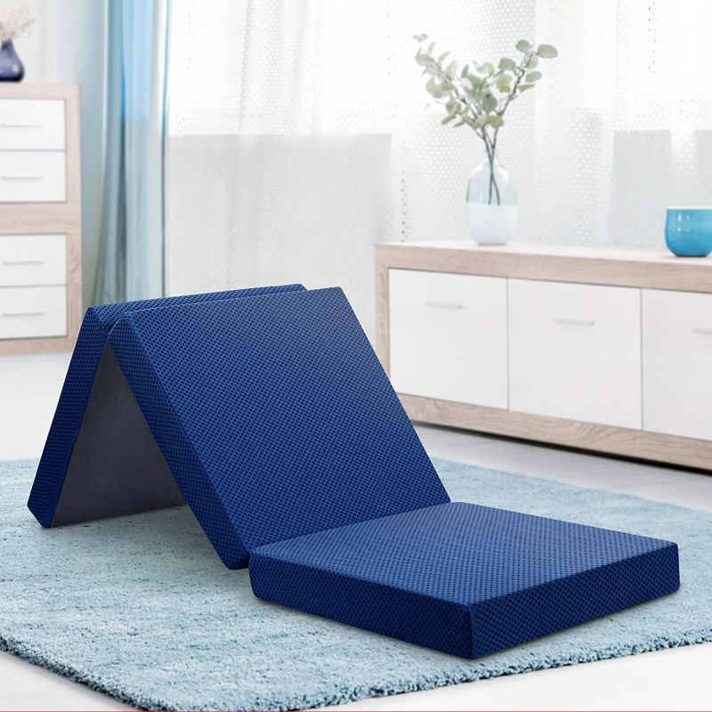 Photo 1 of Olee Sleep 4 inch Tri-Folding Memory Foam Topper (Blue) Single