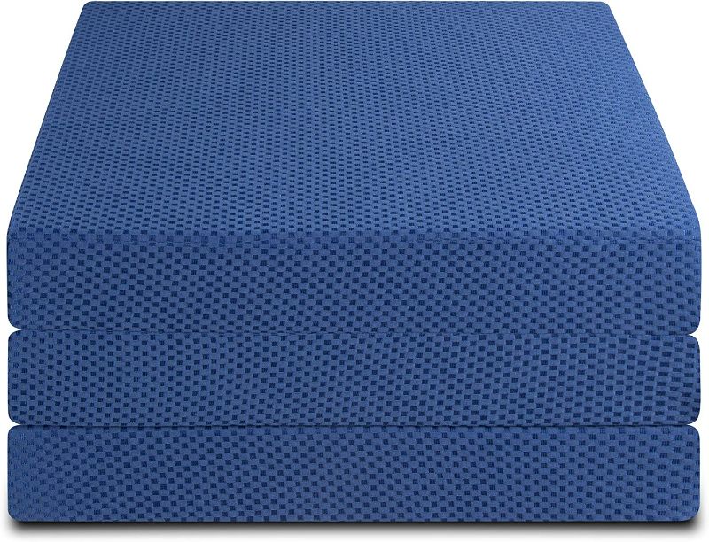 Photo 2 of Olee Sleep 4 inch Tri-Folding Memory Foam Topper (Blue) Single