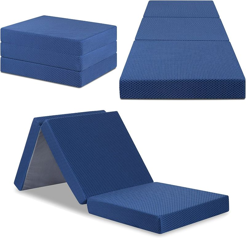 Photo 3 of Olee Sleep 4 inch Tri-Folding Memory Foam Topper (Blue) Single