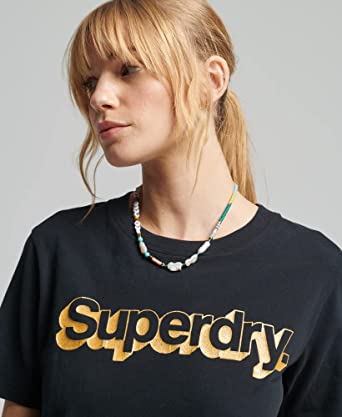 Photo 2 of Superdry Womens Vintage Core Logo Metallic T-Shirt, Relaxed Fit - SIZE 8
