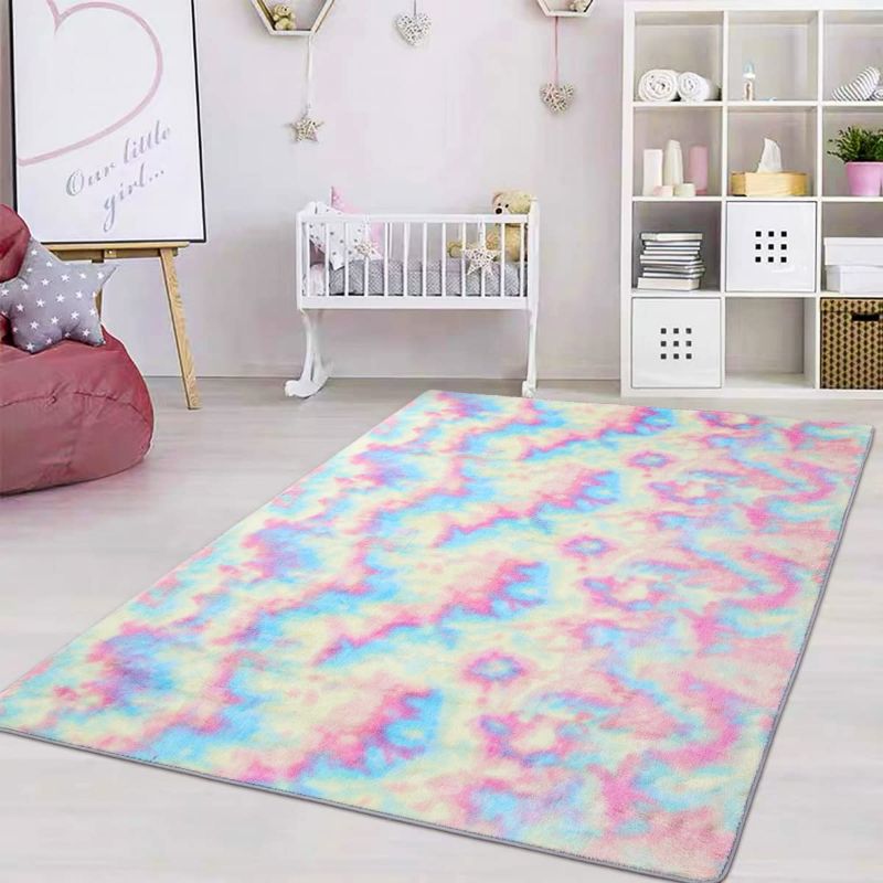 Photo 1 of Maxsoft Furry Kids Rainbow Rugs, Colorful Area Rug for Girls Bedroom, Nursery, Play Room, Fuzzy Carpet for Living Room, Kids Room, Cute (5x8 Feet)