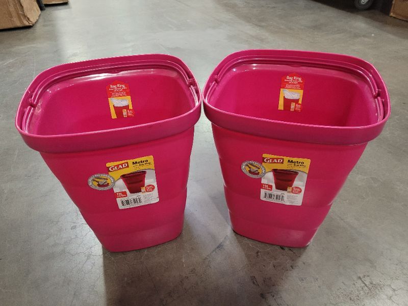 Photo 3 of (2 PACK- DARK PINK) Glad Metro Trash Can/Bin with Bag Ring - Square 11L 