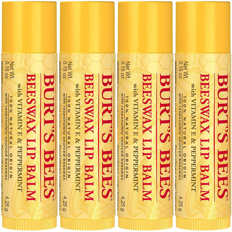 Photo 2 of Burt's Bees, Moisturizing Lip Care, for All Day Hydration, 100% Natural, Original Beeswax with Vitamin E & Peppermint Oil (4 Pack)
