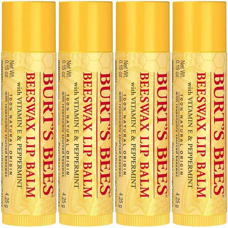 Photo 2 of Burt's Bees, Moisturizing Lip Care, for All Day Hydration, 100% Natural, Original Beeswax with Vitamin E & Peppermint Oil (4 Pack)
