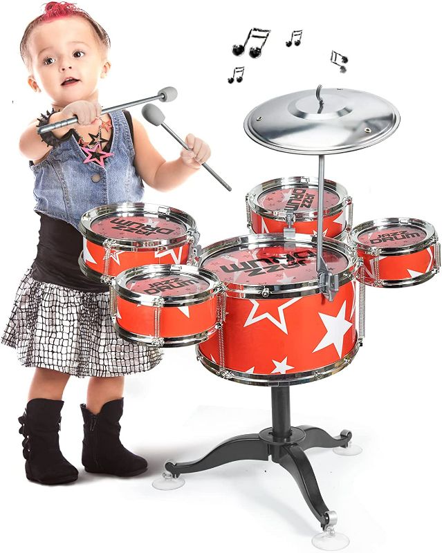 Photo 1 of Jazz Drum Set for Toddlers, Drum Set for Kids Age 3-5-7-9, Childrens Drum Kit Musical Instrument for Beginner Music Practice Enlightenment Educational Toys Gift for Baby Boy Girl