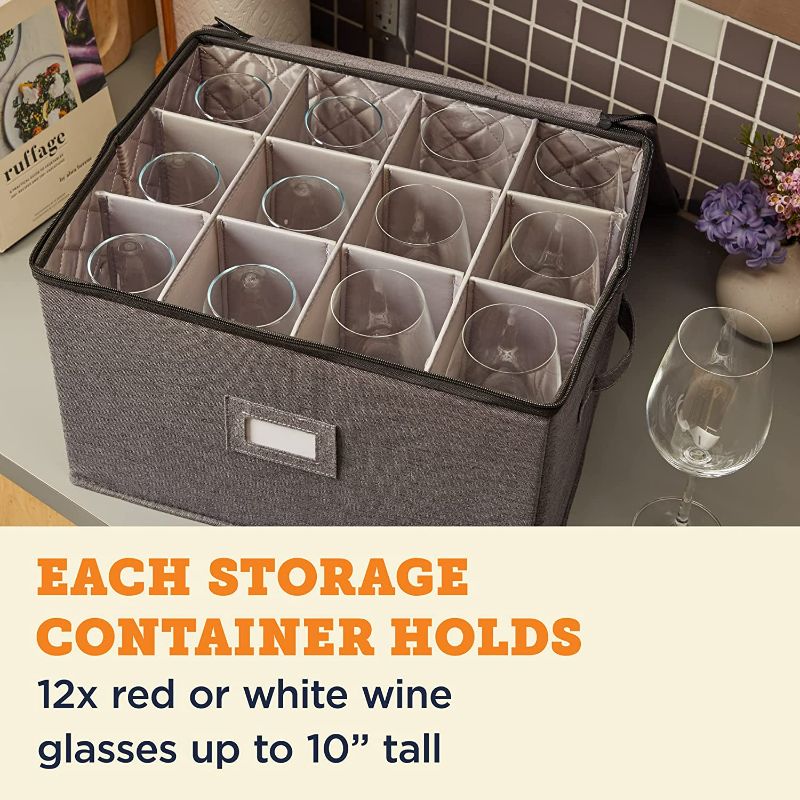 Photo 2 of storageLAB China Storage Set, Hard Shell and Stackable, for Dinnerware Storage and Transport, Protects Dishes Cups and Mugs, Felt Plate Dividers Included (Gray, 2 Pack Wine Glass Storage)
