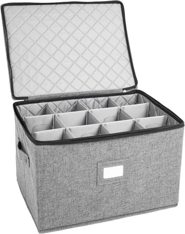 Photo 1 of storageLAB China Storage Set, Hard Shell and Stackable, for Dinnerware Storage and Transport, Protects Dishes Cups and Mugs, Felt Plate Dividers Included (Gray, 2 Pack Wine Glass Storage)