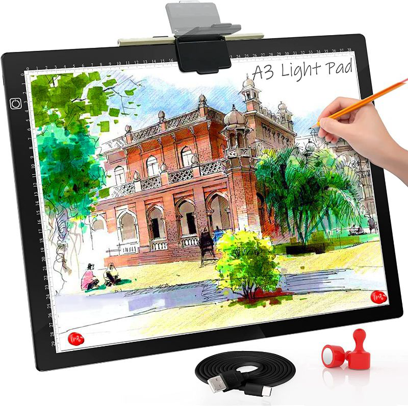 Photo 1 of A3 Light Board, Light Pad for Diamond Painting, comzler 6 Levels&Stepless Dimmable Light Box for Tracing, Ultra-Thin LED Copy Board with Type-C Cable for Weeding Vinyl,Sketching, Animation