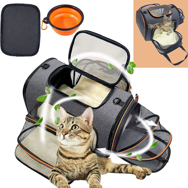 Photo 1 of Pet Travel Carrier Bag, 3 Way Expandable Soft-Sided Cat Carrier Safe and Cosy for Cats and Dogs, TSA Airline Approved Puppy Carrier Backpack