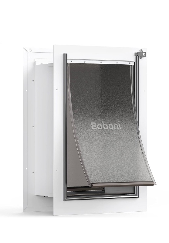 Photo 1 of Baboni Pet Door for Wall, Steel Frame and Telescoping Tunnel, Aluminum Lock, Double Flap Dog Door and Cat Door, Strong and Durable (Pets Up to 100 Lb) -Large