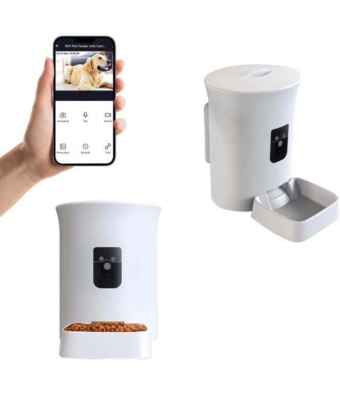 Photo 1 of Automatic Cat Puppy Feeder, CA delivery, 8L Large Volume, Load About 4.0KG of Feed, HD Video Call and Voice Recording ,Control Feeding Weight Through APP, with Fixed Position (Camera Version)