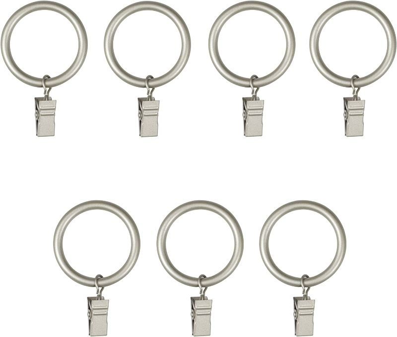 Photo 1 of Umbra Cappa Clip Curtain Rings – Large Curtain Rings with Metal Clips for 1 Inch Curtain Rods, Set of 7, Nickel