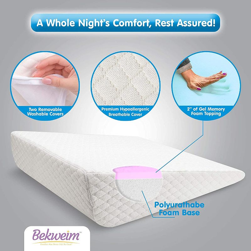 Photo 2 of Bekweim Wedge Pillow, Curved Design Body Positioner, Memory Foam Pillow for Maternity, Resting, Sleeping, Reading, Recovery, Includes Bamboo Cover Plus Extra Sheet (7.5 Inch Incline)
