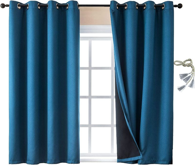 Photo 1 of Baolanna 100% Blackout Curtains 2 Panels Set Grommet Top Completely Blackout Window Curtain 63 Inches Length Thermal Insulated Full Room Darkening Drapes for Bedroom Living Room (Navy Blue, 52x63)