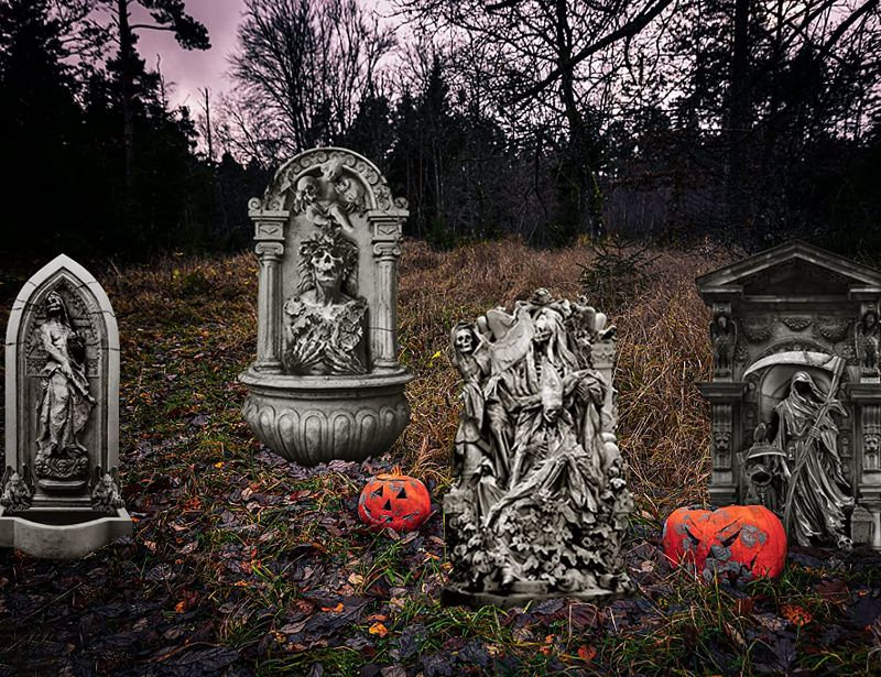 Photo 5 of KKEATOY Tombstones Halloween Decor(6 Pack) RIP Graveyard Tombstone Yard Stake Signs for Halloween Outdoor Lawn Yard Decorations,Include 5 Tombstones and 1 Black Cat,Bonus with 12 Plastic Stakes