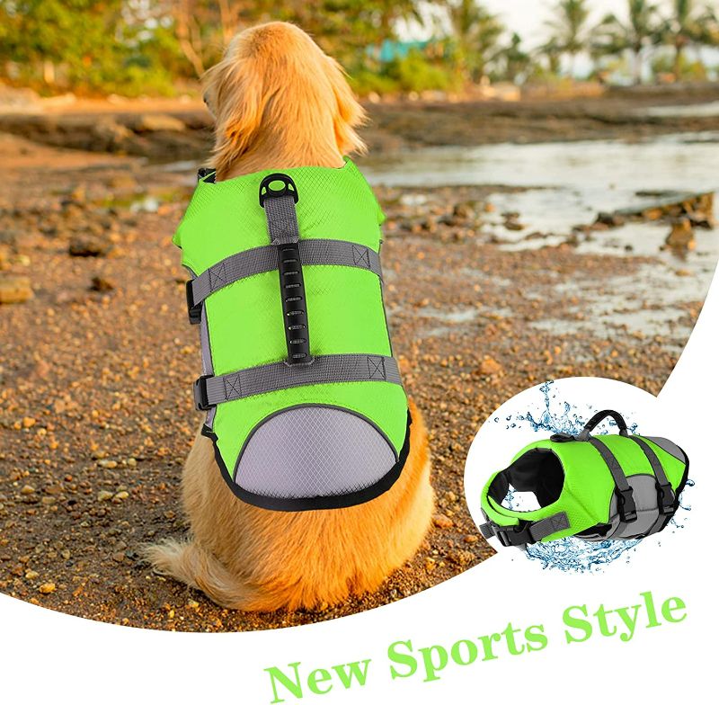 Photo 2 of Dog Life Jacket, Reflective & Adjustable Dog Life Vest with Rescue Handle for Swimming and Boating, Ripstop Pet Safety Life Preserver for Small, Medium and Large Dogs (Size Medium)