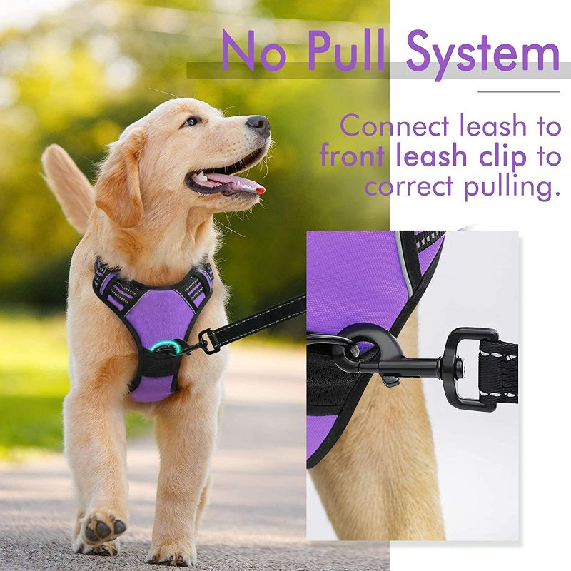 Photo 5 of  Dog Harness, No-Pull Pet Harness with 2 Leash Clips, Adjustable Soft Padded Dog Vest, Reflective No-Choke Pet Oxford Vest with Easy Control Handle for Large Dogs, Purple, L