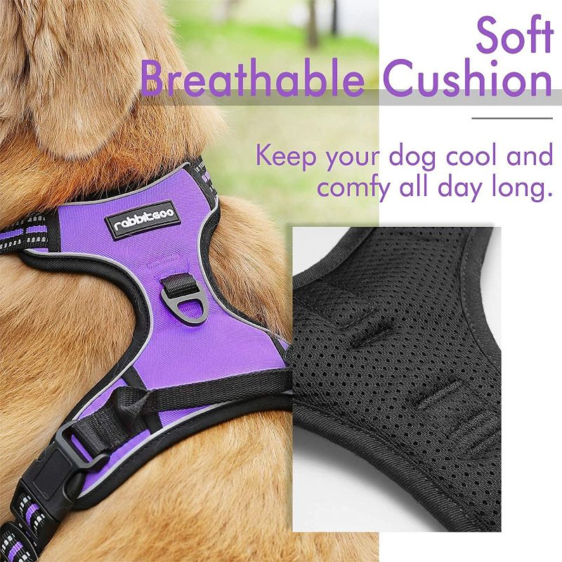 Photo 2 of  Dog Harness, No-Pull Pet Harness with 2 Leash Clips, Adjustable Soft Padded Dog Vest, Reflective No-Choke Pet Oxford Vest with Easy Control Handle for Large Dogs, Purple, L