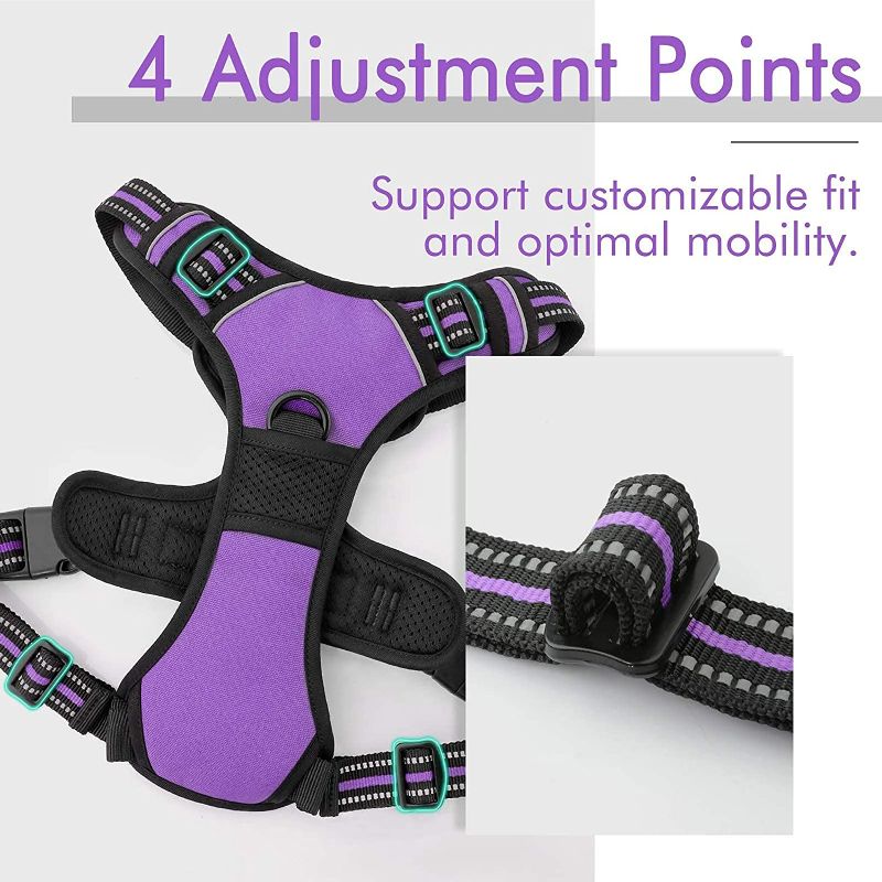 Photo 3 of  Dog Harness, No-Pull Pet Harness with 2 Leash Clips, Adjustable Soft Padded Dog Vest, Reflective No-Choke Pet Oxford Vest with Easy Control Handle for Large Dogs, Purple, L