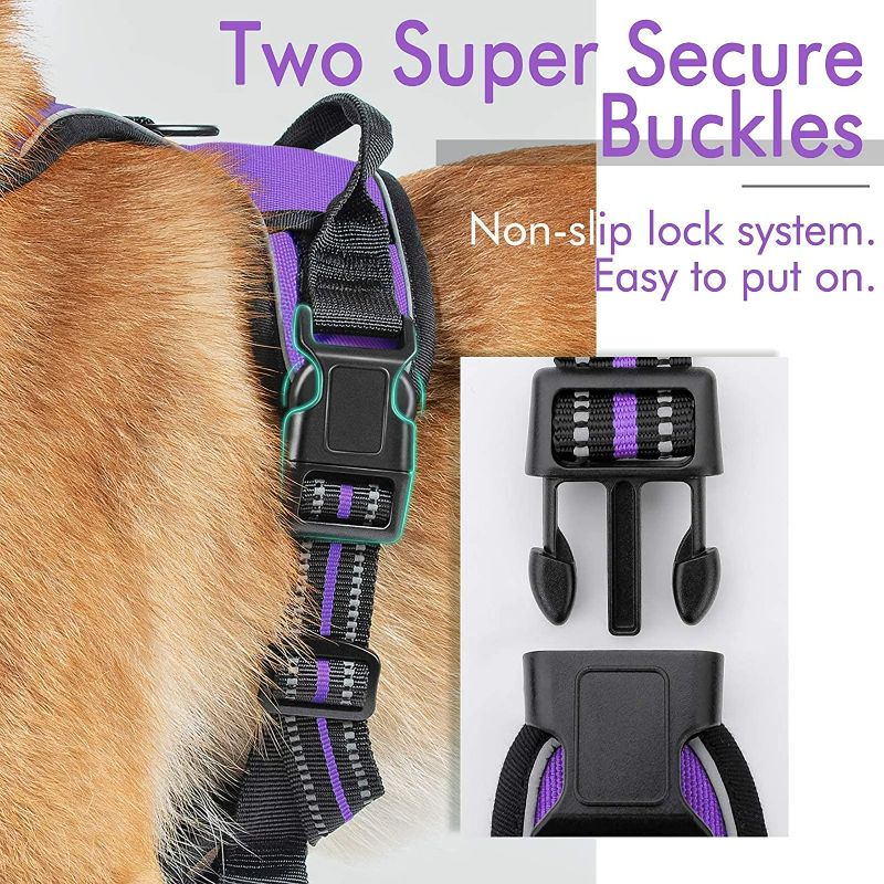 Photo 4 of  Dog Harness, No-Pull Pet Harness with 2 Leash Clips, Adjustable Soft Padded Dog Vest, Reflective No-Choke Pet Oxford Vest with Easy Control Handle for Large Dogs, Purple, L