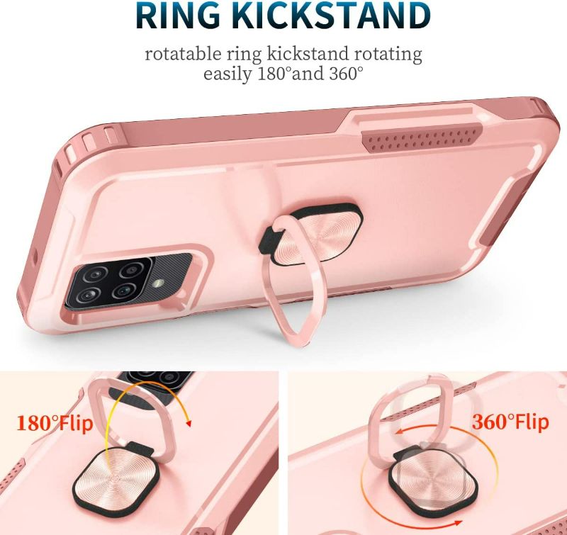 Photo 2 of Defeneder Compatible with Samsung Galaxy A13/A12/A32 Case Kickstand/360°Ring Holder,Supports Magnetic Car Mount/Military Grade Full Body Shockproof Bumper Anti-Scratch Hybrid Cover (Pink)