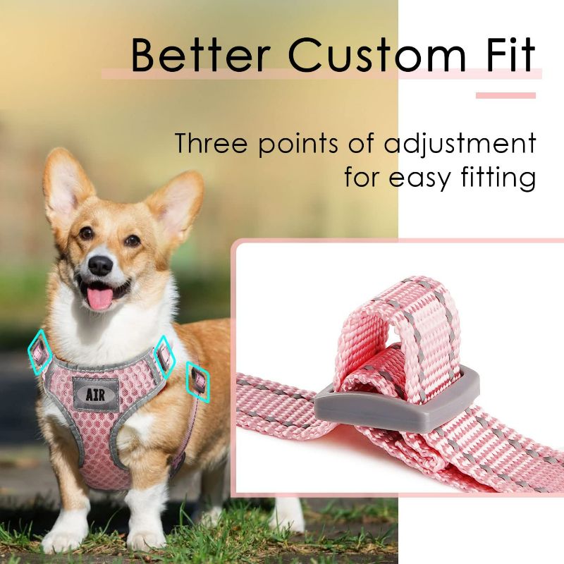 Photo 4 of AIR Dog Harness Leash Set, Puppy Leash Harness, No-Choke Dog Harness, Mesh Dog Harness, Comfortable Dog Harness, Plus 4 ft Reflective Dog Leash with Padded Handle, Large, (Hot Pink)