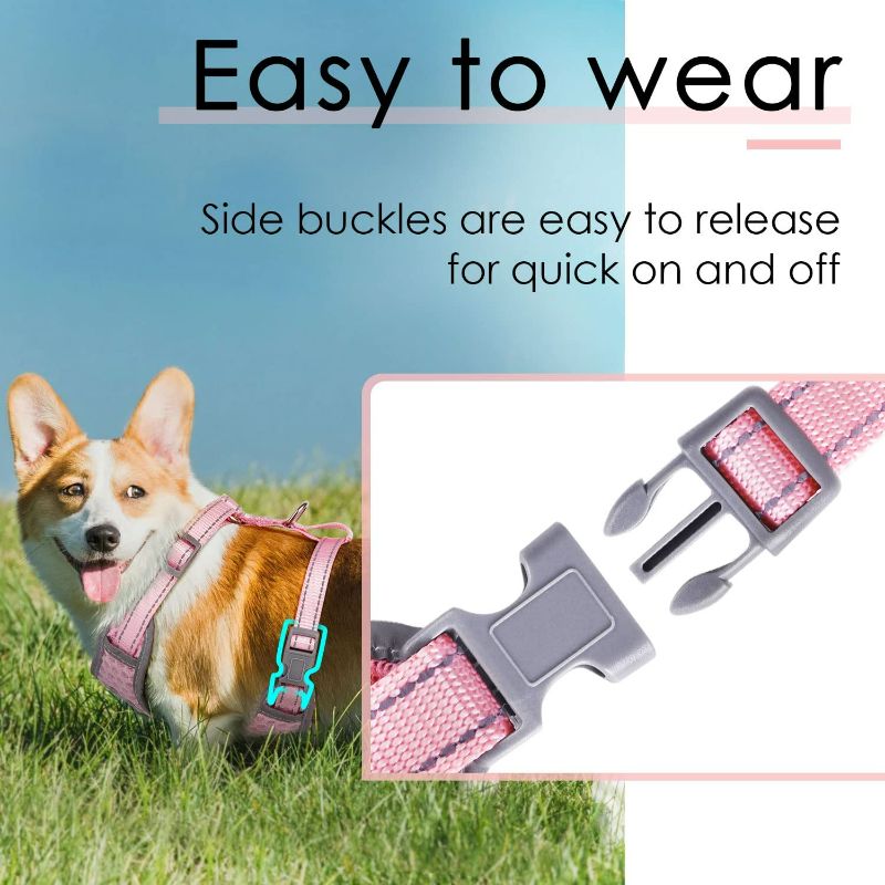 Photo 2 of AIR Dog Harness Leash Set, Puppy Leash Harness, No-Choke Dog Harness, Mesh Dog Harness, Comfortable Dog Harness, Plus 4 ft Reflective Dog Leash with Padded Handle, Large, (Hot Pink)