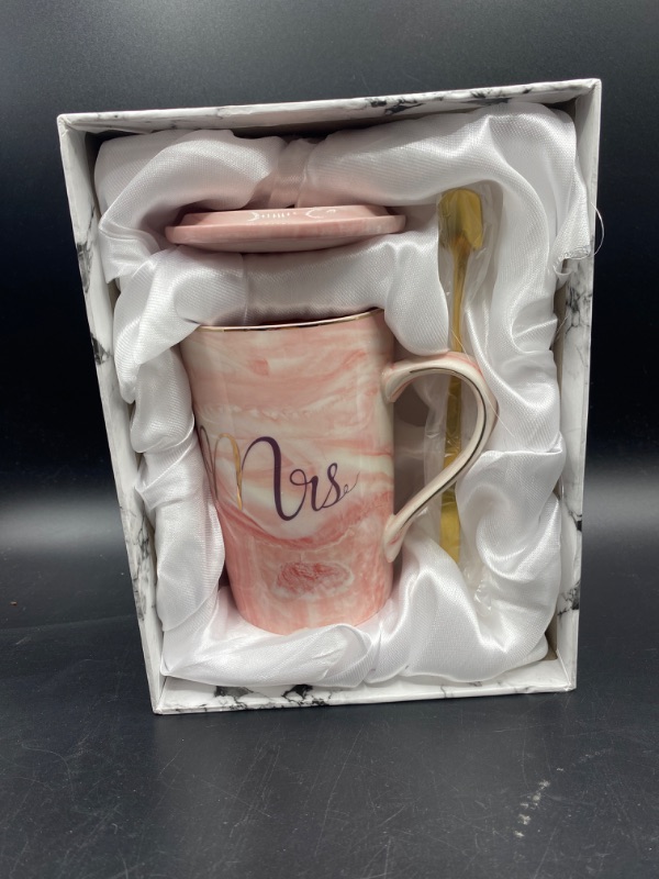 Photo 2 of Mrs. Mug - Birthday Gifts for Women - Funny Birthday Gift Ideas for Her,Friends, Coworkers, Her, Wife, Mom, Daughter, Sister, Aunt Ceramic Marble Mug 14 Oz Pink