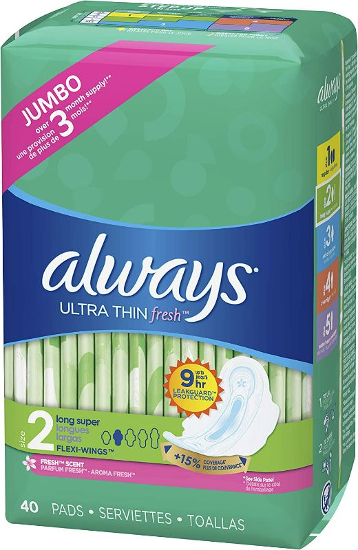Photo 1 of ALWAYS Ultra Thin Size 2 Super Pads With Wings Scented, 40 Count Long Super