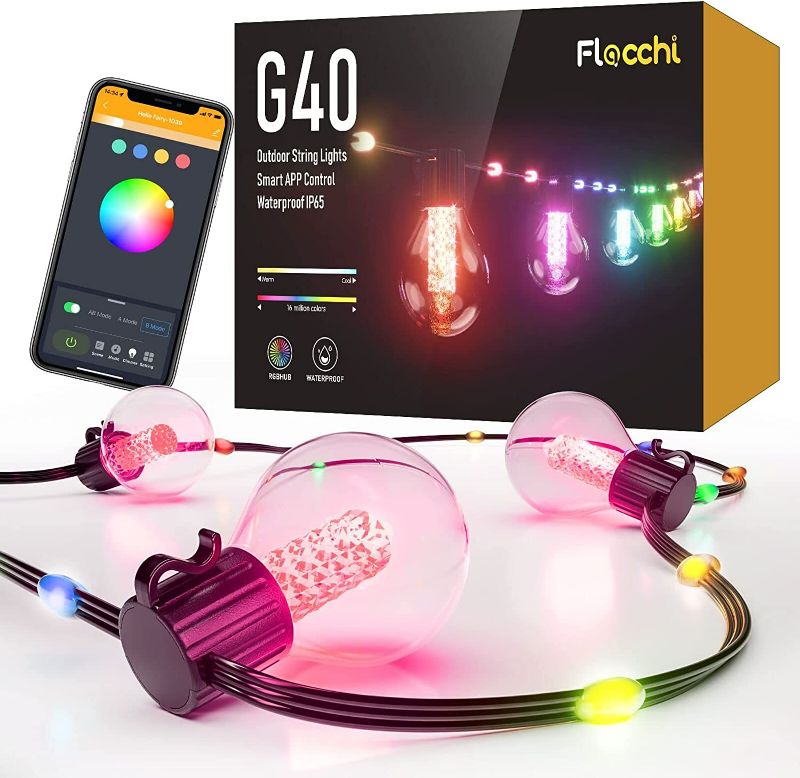 Photo 1 of 33Ft RGBw Smart String Lights Outdoor with Rope Fairy, Bluetooth APP & Remote Control, Color Changing Dimmable G40 Patio Lights for Balcony, Backyard, Party, Bistro, Holidays

