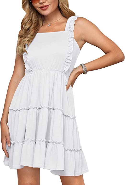 Photo 1 of Clarisbelle Women Summer Square Neck Ruffle Sleeve Flowy Tiered Mini Dress
