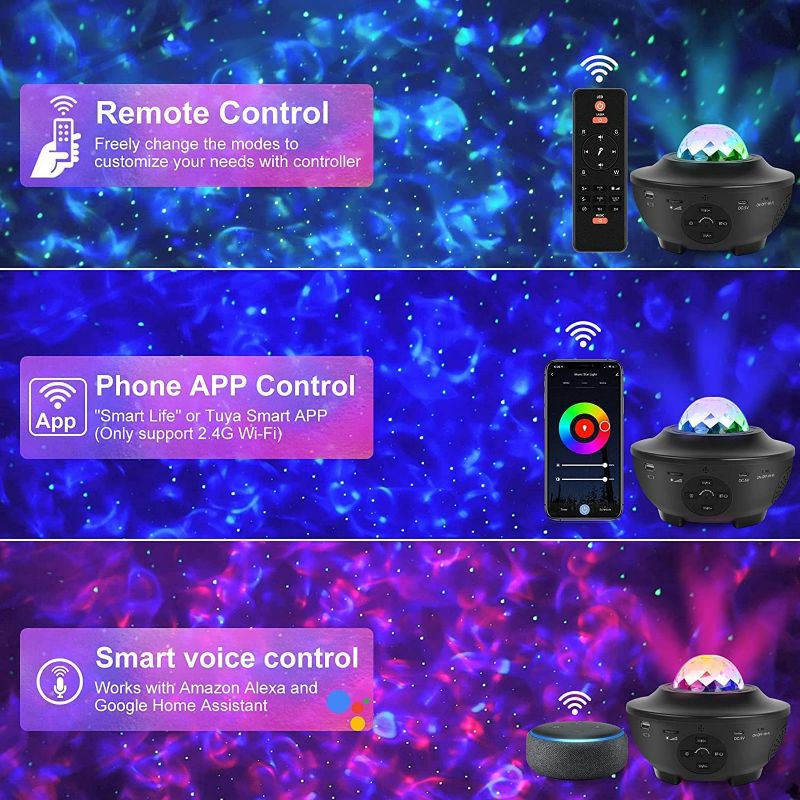 Photo 2 of Star Projector Galaxy Night Light Projector, with Remote Control&Bluetooth Music Speaker, Voice Control&Timer, Wi-Fi APP,Starry Light Projector for Kids Adults Bedroom/Decoration/Birthday/Party
