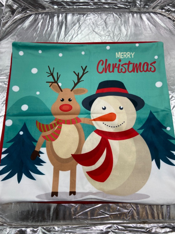 Photo 4 of  Christmas Decorations Pillow Covers 18 x 18 Inch Xmas Series Winter Santa Claus Snowman Cushion Case for Sofa Car Set of 4, Blue
