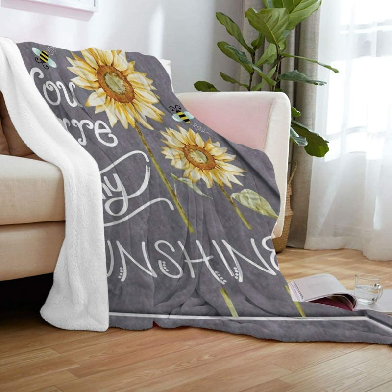 Photo 2 of Ultra Soft Flannel Fleece Bed Blanket You are My Sunshine Bees Sunflower Throw Blanket All Season Warm Fuzzy Light Weight Cozy Plush Blankets for Living Room/Bedroom 
