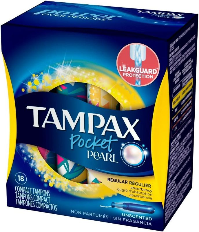 Photo 2 of Tampax Pearl Plastic Fresh Scent Tampons, Regular Absorbency, 18 Count  and Tampax Pocket Pearl Plastic Tampons, Regular Absorbency, Unscented, 18 Count
36 in total 
