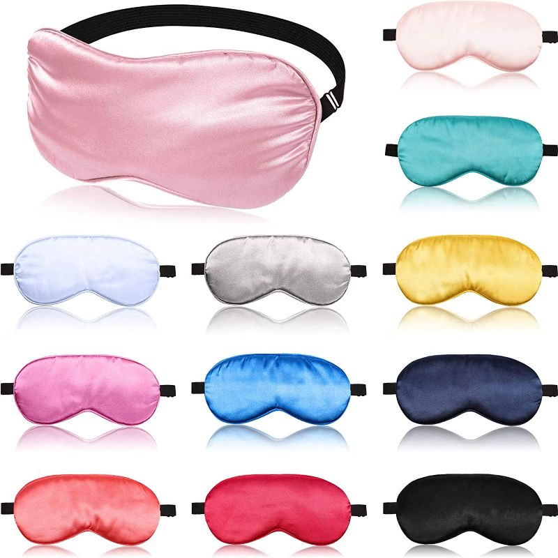 Photo 1 of 12 Pieces Silk Sleep Mask Pure Silk Kids Sleep Eye Mask with Adjustable Strap Soft and Smooth Eye Mask Eye Cover for Sleeping Blocking Out Lights Girls Men and Women (Multiple Colors)
