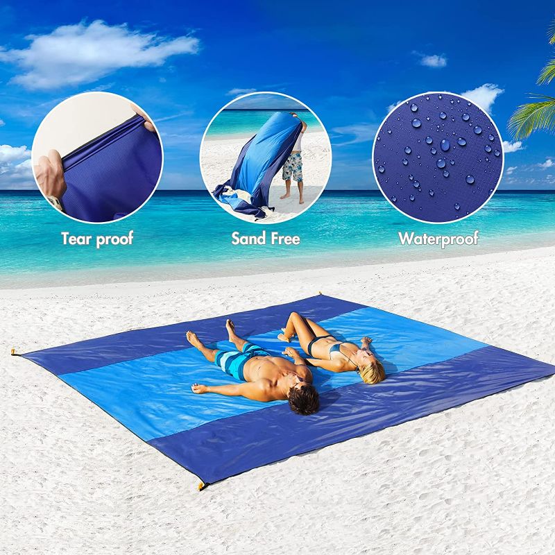 Photo 2 of  Beach Blanket Waterproof 10x9 in, Portable Lightweight Outdoor Blanket with 4 Corner Pockets for Hiking, Picnic, Travel, Camping
