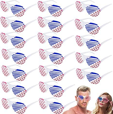 Photo 1 of 20 Pairs Patriotic Party Favor Supplies, American Flag Shutter Shades Bulk Glasses 4th of July Decoration, Red White Blue National Independence Day Decor Fourth of July Memorial Day Accessories
